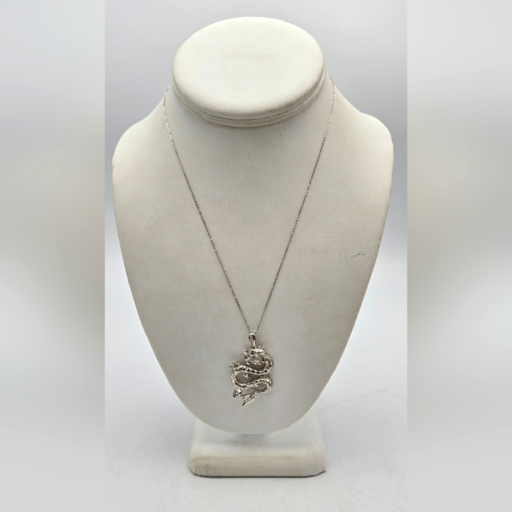 Extremely Intricate Diamond Cut Platinum Diamond & Ruby Dragon Pendant Necklace